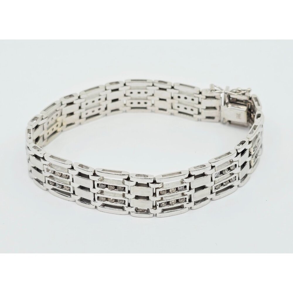 Fancy 14K Karat Solid White Gold Designer Diamond Custom Link Bracelet - 8.75" L